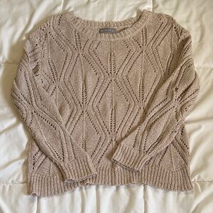 Revolution Neutral Taupe Open-Knit Diamond Crewneck Sweater
